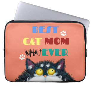 Best Cat Mum Ever grumpy cat funny text cartoon Laptop Sleeve
