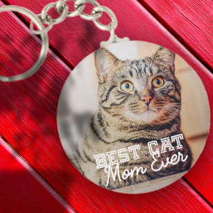 Best Cat Mum Ever Modern Custom Pet Photo Key Ring