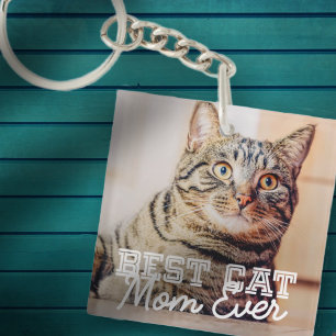 Best Cat Mum Ever Modern Custom Pet Photo Key Ring