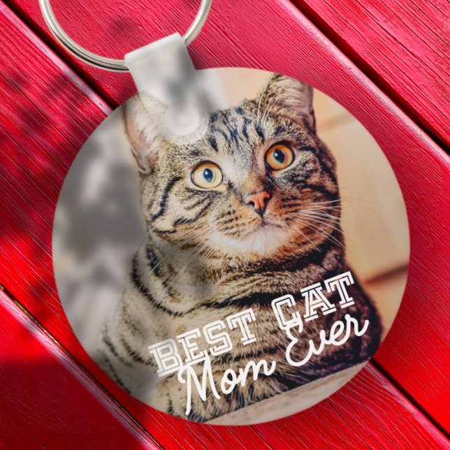 Best Cat Mum Ever Modern Custom Pet Photo Key Ring (Creator Uploaded)