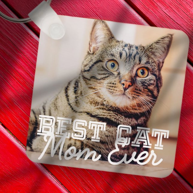 Best Cat Mum Ever Modern Custom Pet Photo Key Ring (Creator Uploaded)
