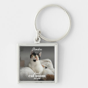 Best Cat Mum Ever Modern Custom Pet Photo Key Ring