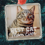 Best Cat Mum Ever Modern Custom Pet Photo Metal Ornament<br><div class="desc">This simple and classic design is composed of serif typography and add a custom photo</div>