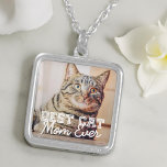 Best Cat Mum Ever Modern Custom Pet Photo Silver Plated Necklace<br><div class="desc">This simple and classic design is composed of serif typography and add a custom photo</div>