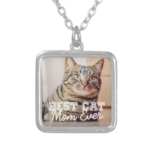 Best Cat Mum Ever Modern Custom Pet Photo Silver Plated Necklace