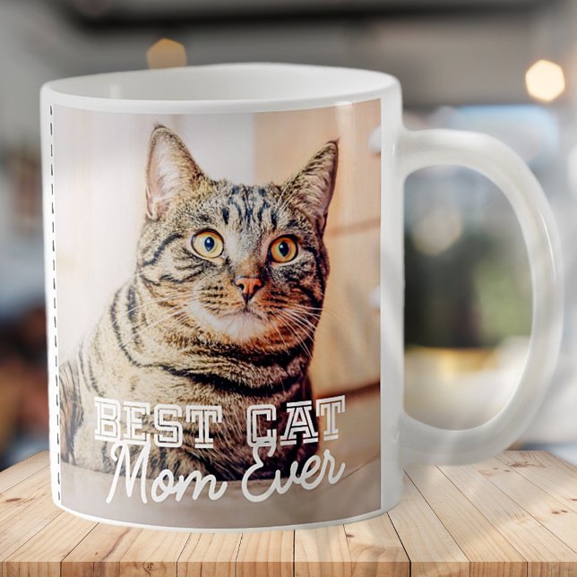 Best Cat Mum Ever Modern Custom Photo and Cat Name Coffee Mug (Creator Uploaded)