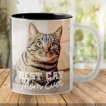 Best Cat Mum Ever Modern Custom Photo and Cat Name Two-Tone Coffee Mug<br><div class="desc">This simple and classic design is composed of serif typography and add a custom photo</div>