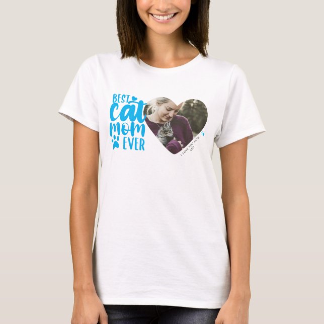  Best Cat Mum Ever Name Pet Photo Blue T-Shirt (Front)