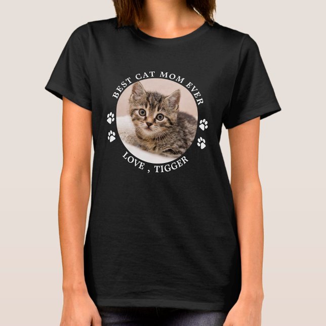 Best Cat Mum Ever Paw Prints Custom Cute Pet Photo T-Shirt (Creator Uploaded)