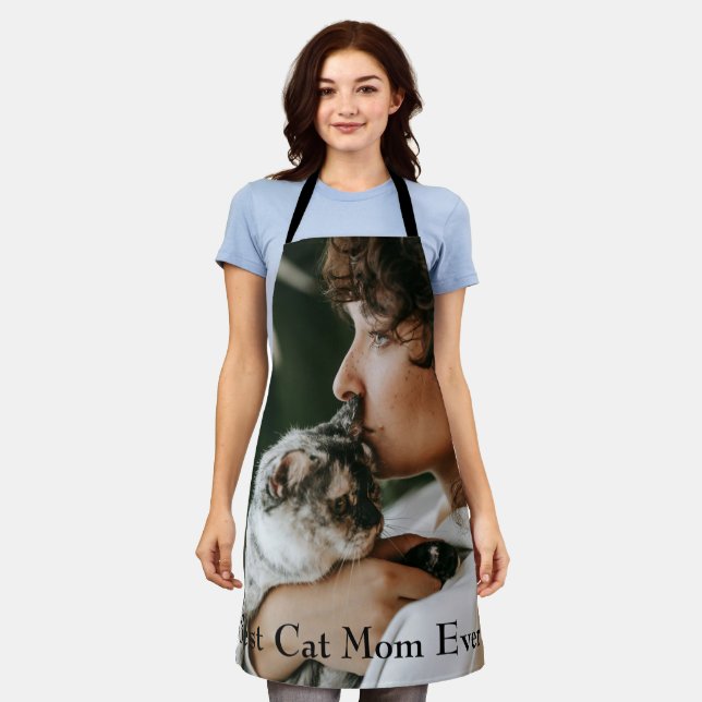 Best Cat Mum Ever Pet Photo Personalised Apron (Worn)