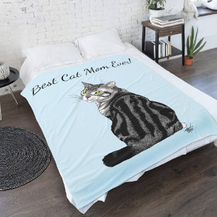 Best Cat Mum Ever Silver Tabby Mother's Day Fleece Blanket