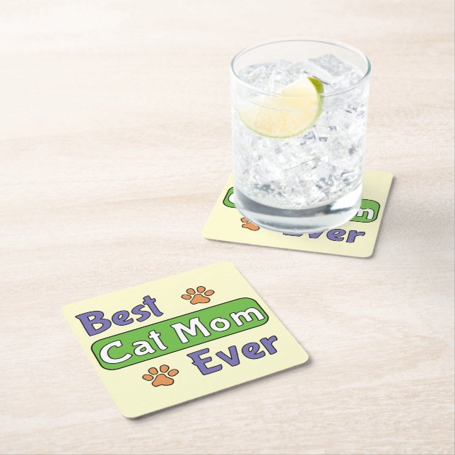 Best Cat Mum Ever Square Paper Coaster (Insitu)