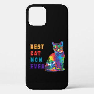 Best cat mum ever text multicolor cute cat lover iPhone 12 case
