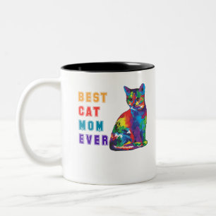 Best cat mum ever text multicolor cute cat lover Two-Tone coffee mug