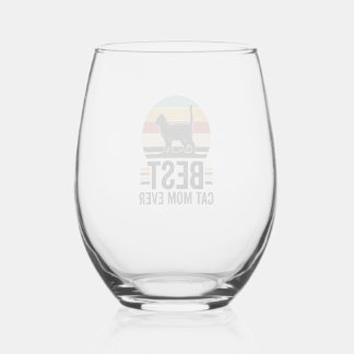 Best Cat Mum Ever Vintage Black Cat Retro Design_1 Stemless Wine Glass