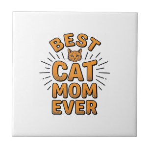 Best Cat Mum Ever Vintage Engraving Design_1 Ceramic Tile