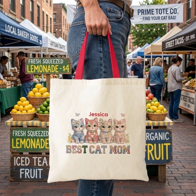 Best Cat Mum Funny Patchwork Personalised Tote Bag (Creator Uploaded)