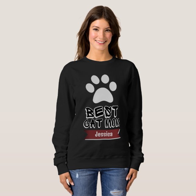 best cat mum, mummy mother mama personalise name sweatshirt (Front Full)