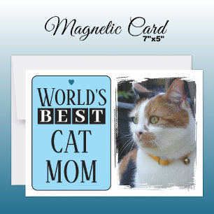 Best cat mum or dad photo blue magnetic card