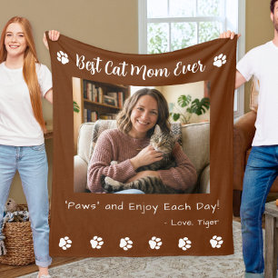 Best Cat Mum Paws Brown Pet Photo Fleece Blanket