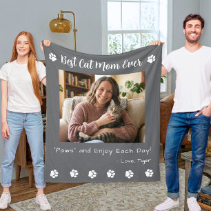Best Cat Mum Paws Grey Pet Photo Fleece Blanket