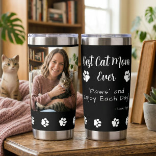 Best Cat Mum Paws Pet Photo Black Coffee Insulated Tumbler