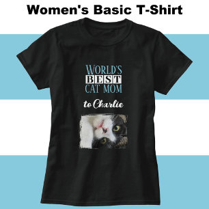 Best cat mum photo add name blue white T-Shirt