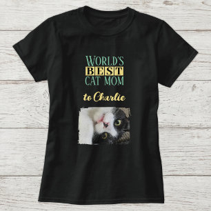 Best cat mum photo add name green yellow T-Shirt
