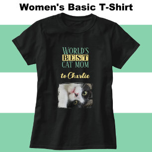 Best cat mum photo add name green yellow T-Shirt