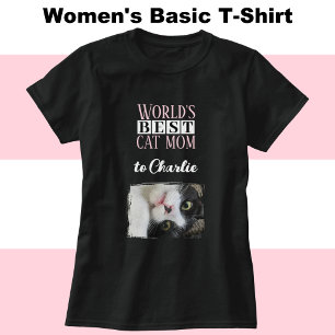 Best cat mum photo add name pink white T-Shirt