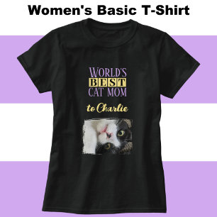 Best cat mum photo add name purple yellow T-Shirt