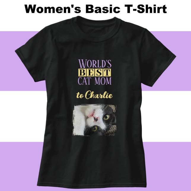 Best cat mum photo add name purple yellow T-Shirt (Creator Uploaded)