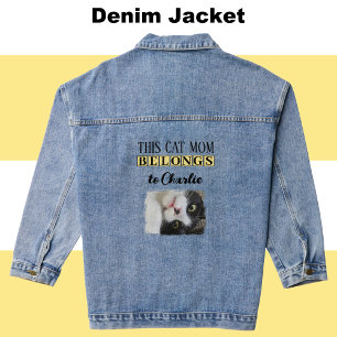 Best cat mum photo add name yellow denim jacket