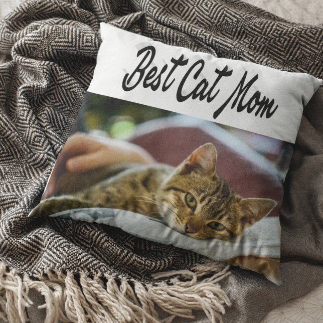 Best Cat Mum Photo Black  text  Cushion (Creator Uploaded)