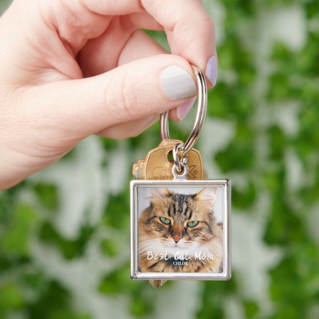 Best Cat Mum Photo Name Keychain (Hand)