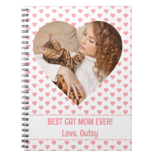 Best Cat Mum Pink Heart Pattern with Photo Notebook