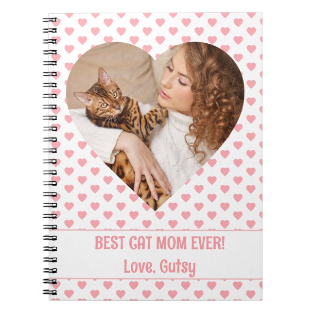 Best Cat Mum Pink Heart Pattern with Photo Notebook (Front)