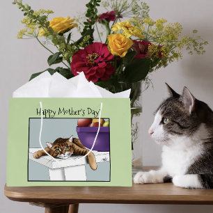 Best Cat Mum Sweet Tabby Cat Mother’s Day Green Large Gift Bag