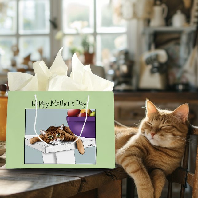 Best Cat Mum Sweet Tabby Cat Mother’s Day Green Large Gift Bag (Creator Uploaded)