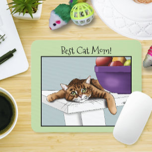 Best Cat Mum Sweet Tabby Cat Mother’s Day Green Mouse Pad