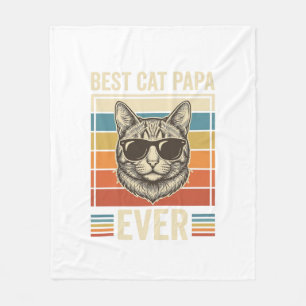 Best Cat Papa Ever Vintage Cat Shirt Design_1 Fleece Blanket
