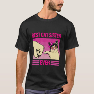 Best Cat Sister Ever Retro Cute Cat Fist bump for  T-Shirt