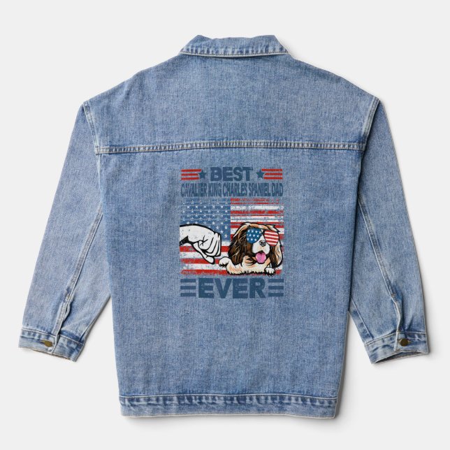 Best Cavalier King Charles Spaniel Dad Ever Americ Denim Jacket (Back)