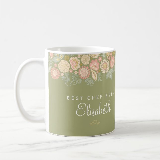 Best chef ever personalised name elegant rustic co coffee mug (Left)