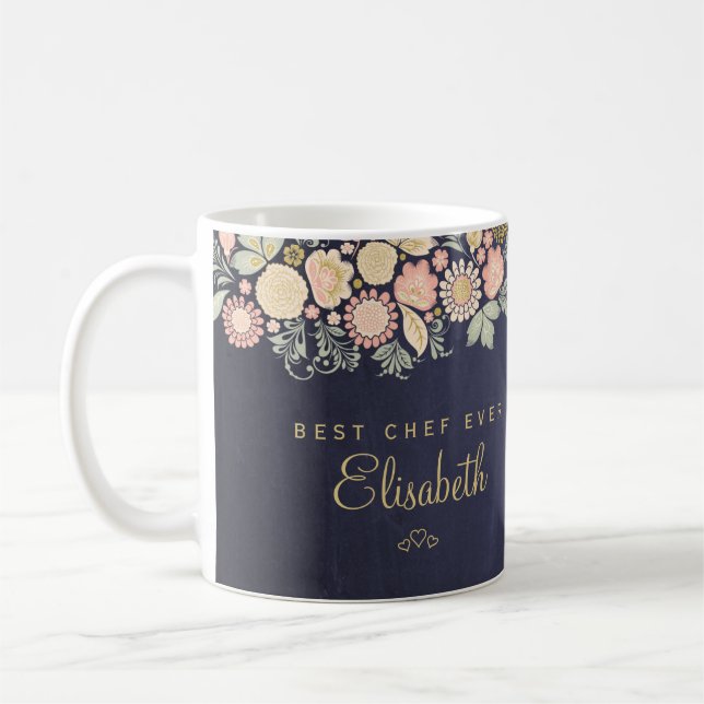 Best chef ever personalised name elegant rustic coffee mug (Left)