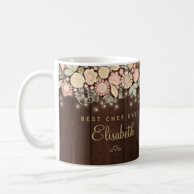 Best chef ever personalised name elegant rustic  coffee mug (Left)
