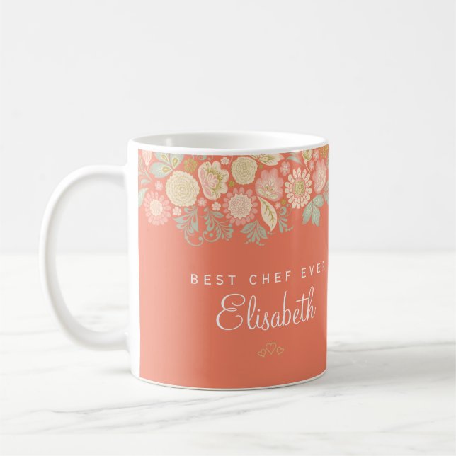 Best chef ever personalised name elegant rustic coffee mug (Left)