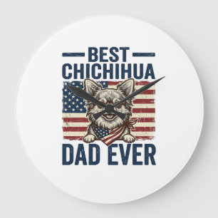 Best Chihuahua Dad Ever Patriotic Dog Shirt Design Large Clock
