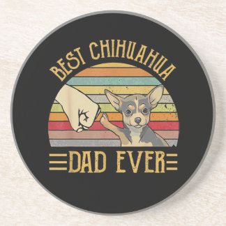 Best Chihuahua Dad Ever Retro Vintage Sunset Coaster