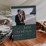 Best Christmas Ever Engagement Photo Foil Holiday Card<br><div class="desc">Share the news of your holiday season engagement with these elegant and festive engagement announcement cards featuring a single horizontal or landscape orientated photo with "best Christmas ever" beneath in gold foil lettering. Personalise with your announcement (shown with "we're engaged") and names beneath, and add additional details to the back....</div>